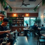 Experience the ambiance of a Cannabis Coffee Shop lloret de mar with cozy seating and vibrant greenery.