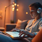 AI sex chat interface engaging a user in a cozy, inviting atmosphere.