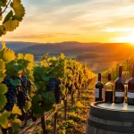 Explore the beauty of clarksburg wineries amid lush vineyards at sunset.