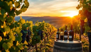Explore the beauty of clarksburg wineries amid lush vineyards at sunset.