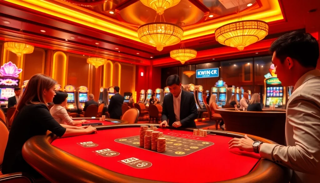 Gamblers play at KKWIN casino tables, enhancing their experience at https://kkwinzz.com/ with excitement and luxury.
