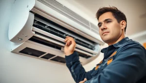 Technician performing ac replacement poughquag in a modern home environment.