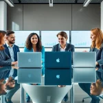 Explore fractional CMO services with a diverse team collaborating in a modern office atmosphere.