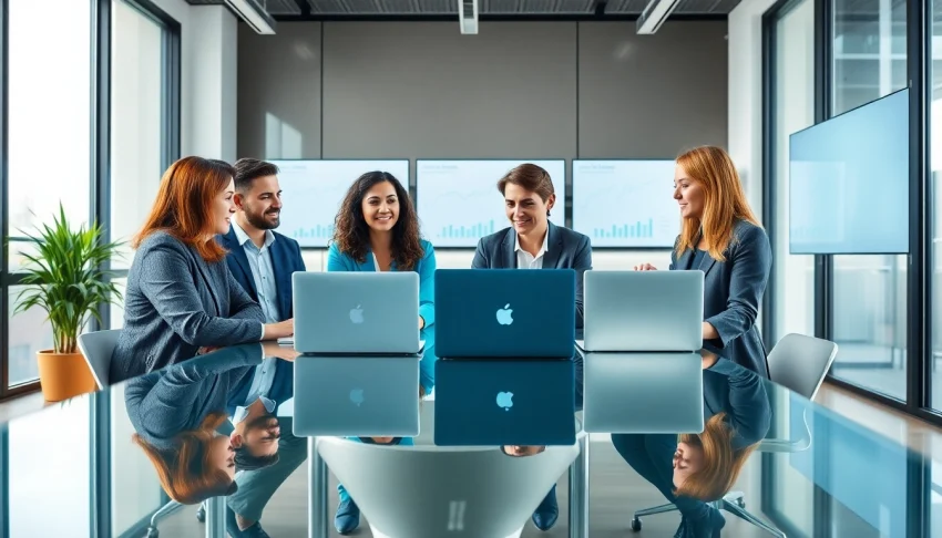 Explore fractional CMO services with a diverse team collaborating in a modern office atmosphere.