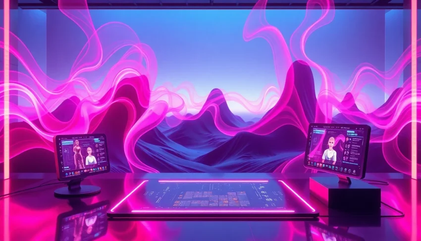 Interactive AI chatbot interface for ai nsfw content generation in a vibrant digital landscape.