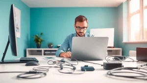 Offering Computer help near me with a professional technician in a modern office