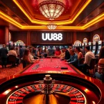 UU88 vibrant casino environment featuring players at slot machines and poker tables.