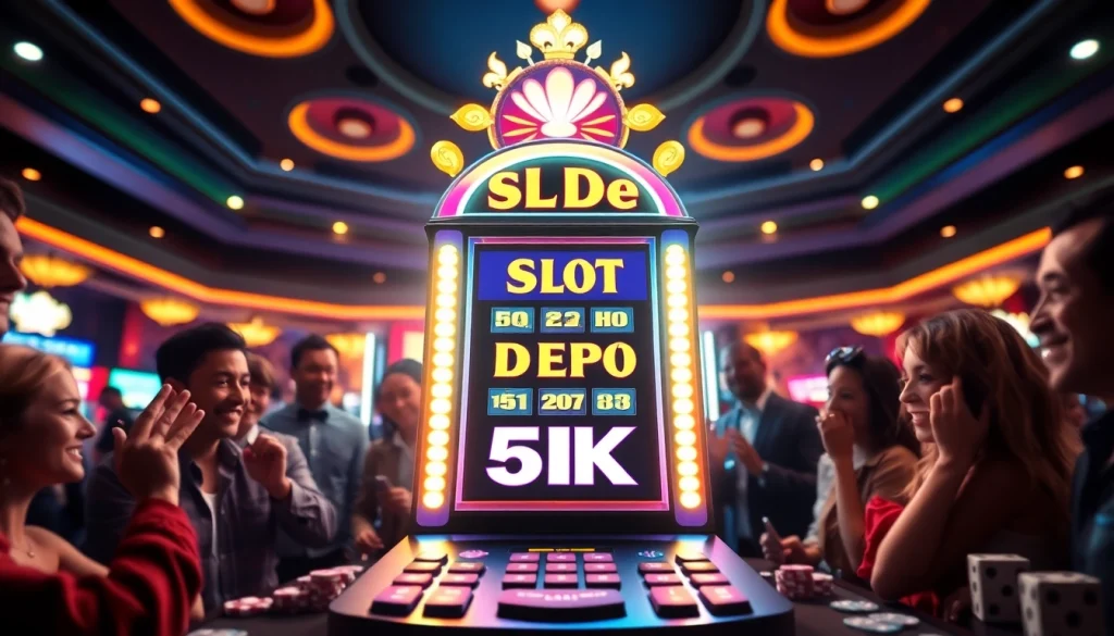Experience the thrills of slot depo 5k with vibrant machines and excited players in a casino setting.