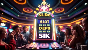 Experience the thrills of slot depo 5k with vibrant machines and excited players in a casino setting.
