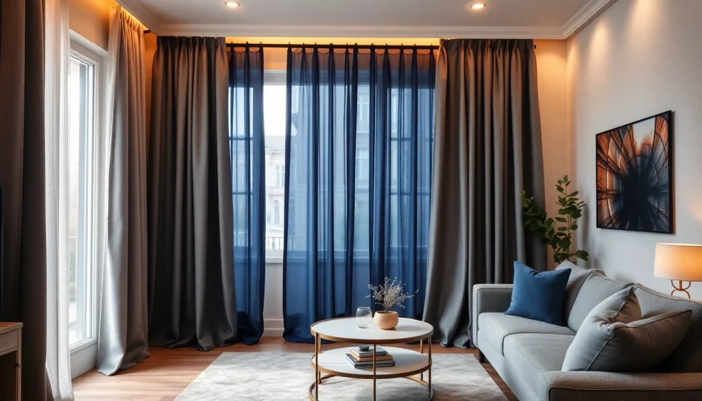 Verduisterende gordijnen in een stijlvolle woonkamer creëren perfecte lichtinval.