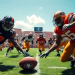 Players clash in a thrilling Bears vs 49ers football game showcasing intense competition.