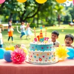 Celebrate a joyful Singapore birthday party with colorful decorations and happy children playing.