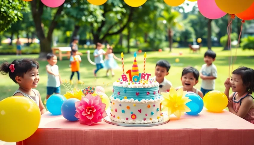 Celebrate a joyful Singapore birthday party with colorful decorations and happy children playing.