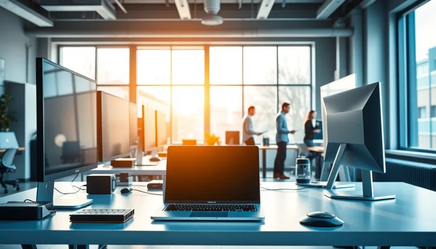 zirvegrupbilgisayar ile donatılmış modern bir çalışma alanı.