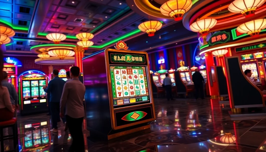 Experience the thrills of Mahjong Ways 2 in a bustling casino scene with vibrant lights and lively players.