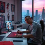Creating NSFW character AI designs in a vibrant digital art studio