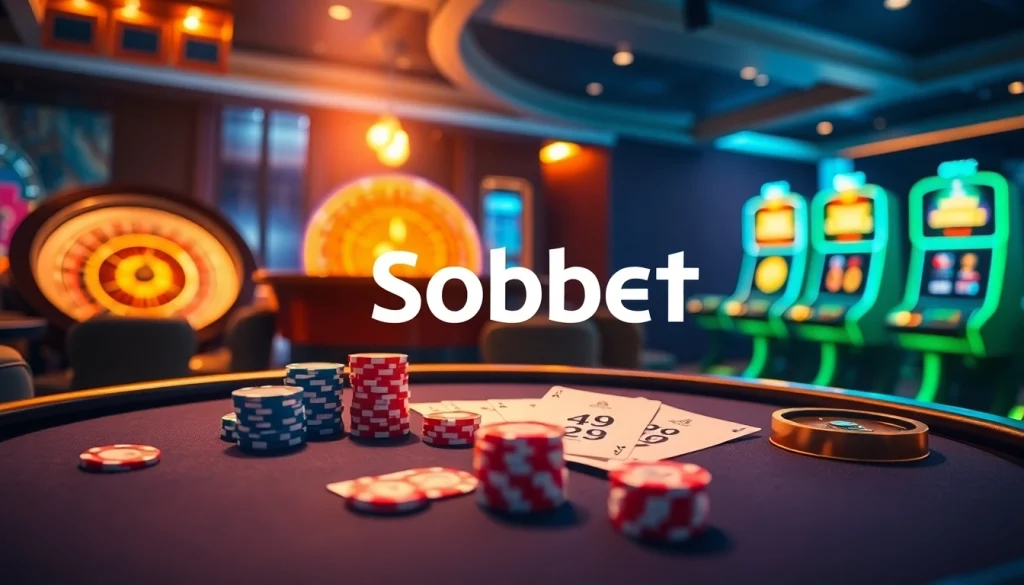 Experience sbobet login terbaru with an engaging online casino interface featuring poker chips and betting slips.