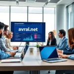avral.net 관련하여 토론하는 전문가들로 가득 찬 현대적인 회의실 장면