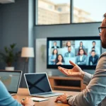 Find a skilled business coach near me guiding a dynamic virtual workshop for entrepreneurs.