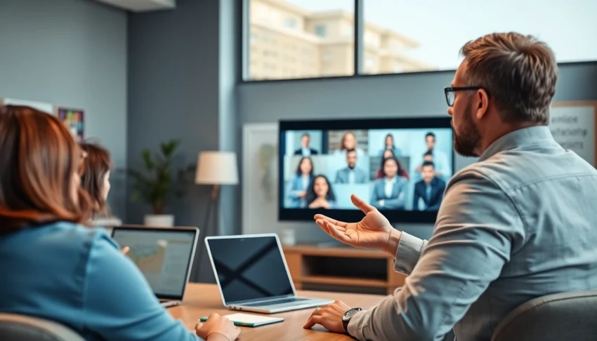 Find a skilled business coach near me guiding a dynamic virtual workshop for entrepreneurs.