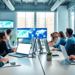 GEO Agentur collaborative workspace showcasing digital marketing strategies and teamwork.