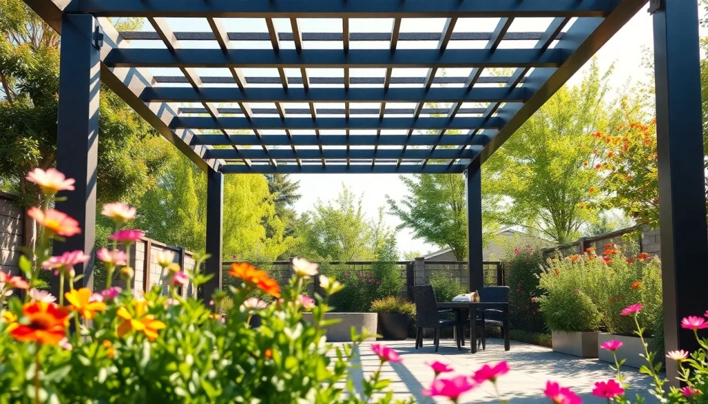 Elevate your outdoor space with a stylish modern steel pergola, enhancing relaxation and elegance.