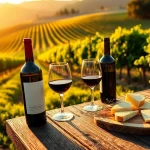 Experience the serene landscape of Sacramento Wineries with grapevines and wine tasting setup.