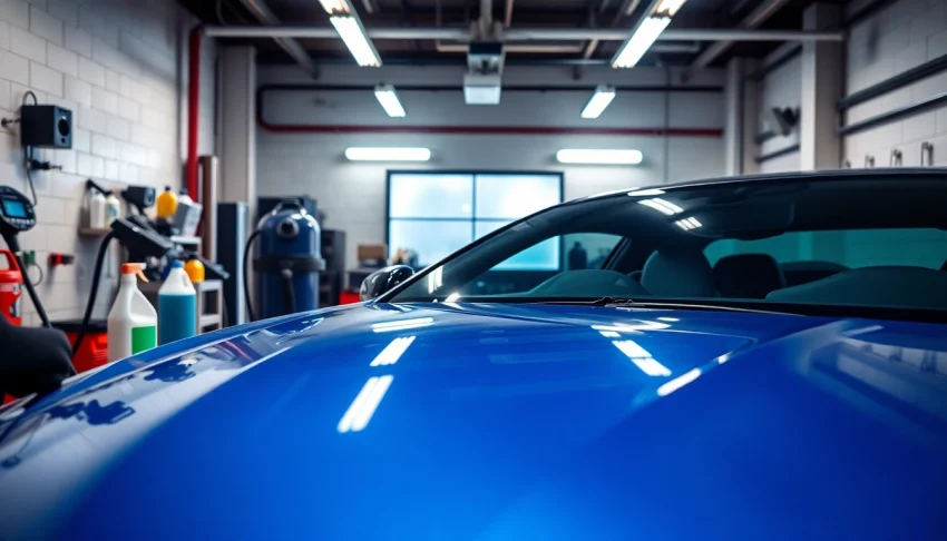 Experience exceptional car detailing Chattanooga with a professional setup highlighting gleaming vehicles and cleaning equipment.