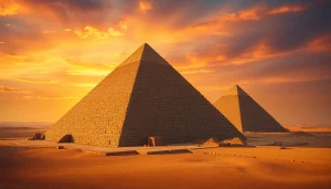 Captivating view of the Great Pyramid of Giza highlighting the details of piraminds architecture.
