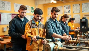 Students learning practical skills at trade schools in Southern California, showcasing diverse hands-on training.