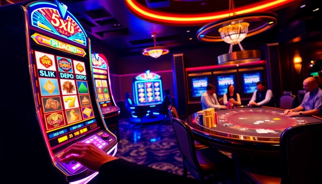 Rasakan sensasi slot depo 5K dengan mesin slot yang berwarna-warni dan atmosfer kasino yang hidup.