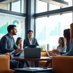 Generate effective business growth insights with a dynamic team discussion in a modern office.