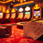 Experience the thrill of gambling at https://mm88.fun/ with a luxurious poker table and vibrant slot machines.
