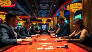 วางเดิมพัน บาคาร่าออนไลน์ บนโต๊ะพนันที่เต็มไปด้วยชิปและผู้เล่นที่ตั้งใจ