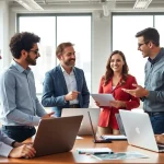 Engaged sales team finding sales reps for my business in a vibrant office environment.