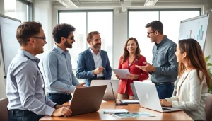 Engaged sales team finding sales reps for my business in a vibrant office environment.