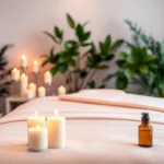 Find beauty spas near me in a tranquil spa setting with comfortable furnishings and soft lighting.