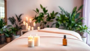 Find beauty spas near me in a tranquil spa setting with comfortable furnishings and soft lighting.