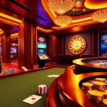 Experience thrilling gameplay with a VUABAI9 online casino scene featuring poker, roulette, and slot machines.