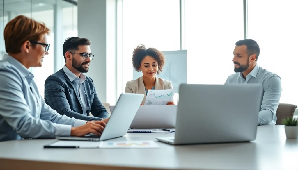 Optimize competitive intelligence for sales with a professional team analyzing data in a bright office.