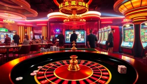 Para pemain menikmati permainan slot Mahjong Ways 2 di lingkungan kasino mewah.