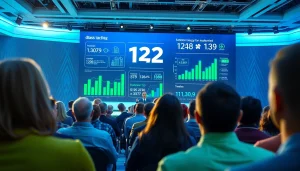 Engaging speaker discussing das 142 at a high-tech conference with an attentive audience.