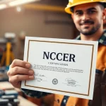 NCCER certification displayed by a skilled worker in a dynamic workshop