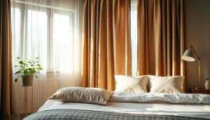 Bekijk stijlvolle verduisterende gordijnen in een uitnodigende slaapkameropstelling