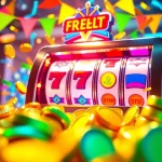 1win pulsuz firlanmalar təqdim edən, slot maşını və parlaq tokenlər ilə festivala bənzəyən görüntü.