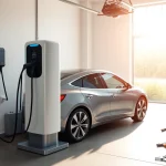 EV charger cost guide image featuring a newly installed home charging station in a residential garage.