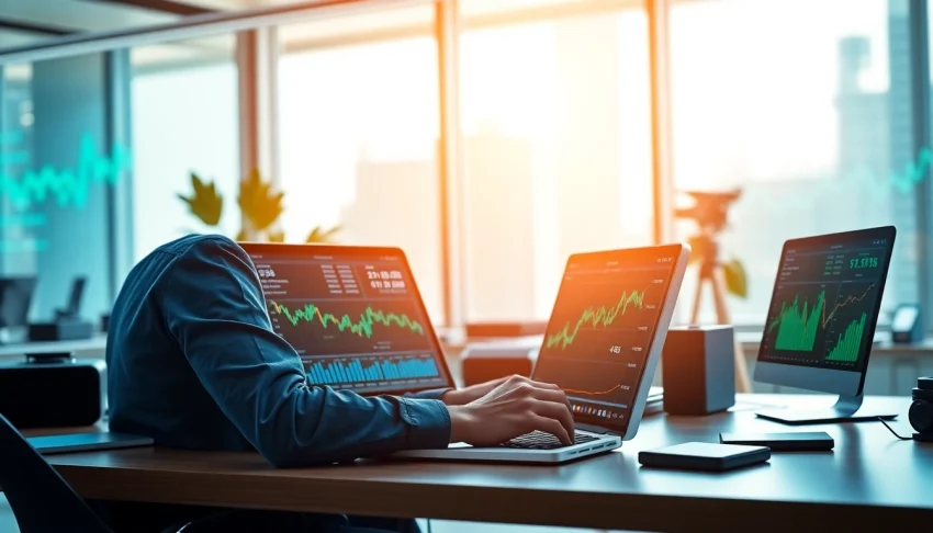 Acheter bitcoin via an advanced digital currency trading platform in a modern office setting.