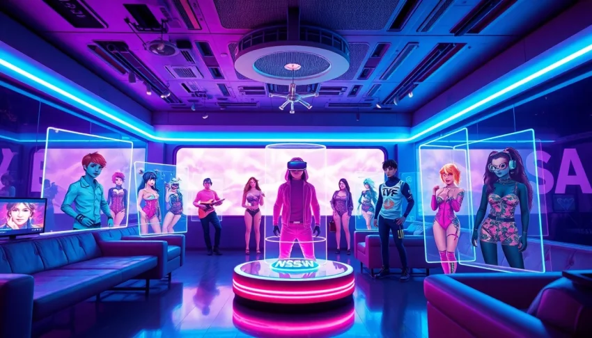 Immersive virtual reality scene featuring customizable nsfw characters in a modern lounge.