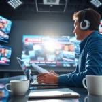 Journalist creating news content for https://southernmarylandchronicle.com in a vibrant digital newsroom.