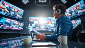 Journalist creating news content for https://southernmarylandchronicle.com in a vibrant digital newsroom.